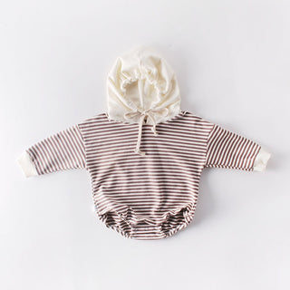 Girls Stripes Long Sleeve Hooded Romper - RYAN AND REMI