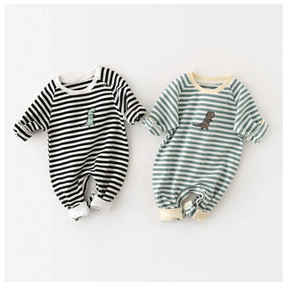 Dinosaur Long Sleeve Striped Jumpsuit - RYAN AND REMI