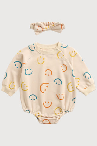 Mini Smile Cotton Bodysuit With Headband - RYAN AND REMI