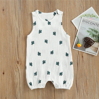 Sleeveless Cactus Arrow Carrot Print Cotton Linen Jumpsuit - RYAN AND REMI