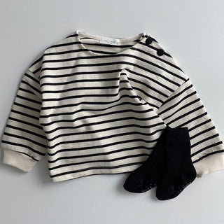 Long Sleeve Striped Button Girls Top - RYAN AND REMI