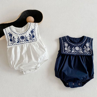 Navy Collar Embroidery  Bodysuit