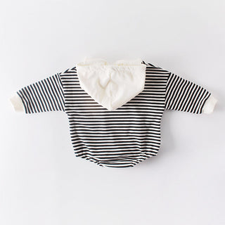 Girls Stripes Long Sleeve Hooded Romper - RYAN AND REMI