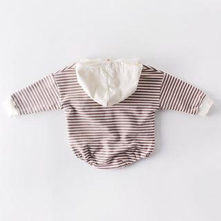 Girls Stripes Long Sleeve Hooded Romper - RYAN AND REMI