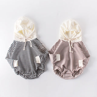 Girls Stripes Long Sleeve Hooded Romper - RYAN AND REMI