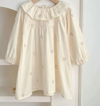 Long Sleeve Flower Embroider Dress - RYAN AND REMI