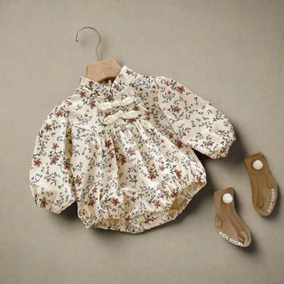 Mandarin Collar Floral Romper