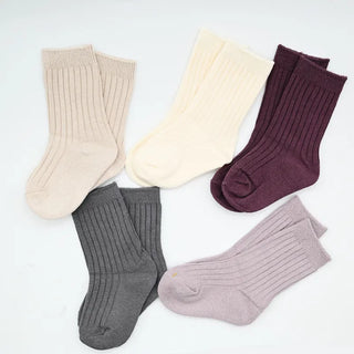 5 Pairs Ribbed Solid Cotton Toddler Knitted Socks - RYAN AND REMI