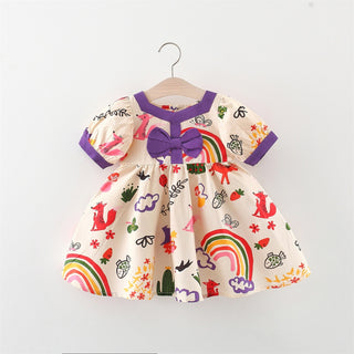 Cartoon Rainbow Animal Print Short Sleeved Loose Dress - RYAN AND REMI