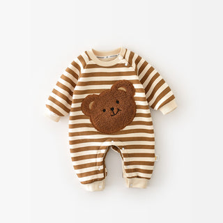 Teddy Bear Long Sleeve Full Striped Jumpsuit - RYAN AND REMI