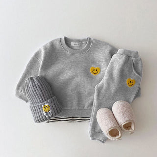 Embroidered Smiling Heart Sweatshirt Pants Set - RYAN AND REMI