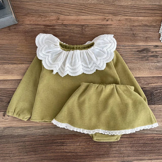 Lace Collar Suede Set