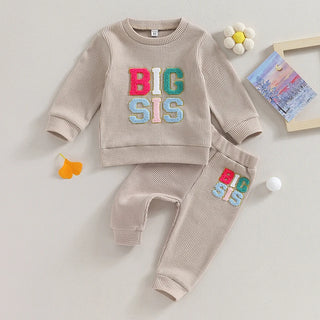 Long Sleeve Fuzzy Sister Embroidery Jogger Set - RYAN AND REMI