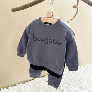 Toddler Baby Bonjour Print Tracksuit Set - RYAN AND REMI