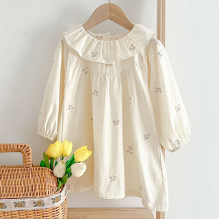 Long Sleeve Flower Embroider Dress - RYAN AND REMI