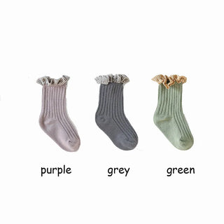 3 Pairs Girls Solid Frill Top Socks - RYAN AND REMI