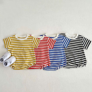 Striped Boys One Piece Short Sleeve Bodysuit - RYAN AND REMI