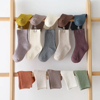 5 Pairs Ribbed Solid Cotton Toddler Knitted Socks - RYAN AND REMI