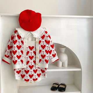 Heart Print Knitted Love Bodysuit Sweater Set - RYAN AND REMI