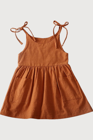 Girls Casual Tie Shoulder Linen Dress - RYAN AND REMI