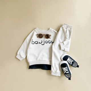 Toddler Baby Bonjour Print Tracksuit Set - RYAN AND REMI