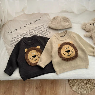 Knitted Round Neck Lion Sweater