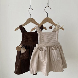 Casual Corduroy Toddler Sleeveless Dress - RYAN AND REMI