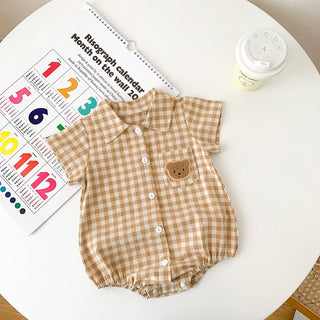 Boys Plaid Bear Patch Bodysuit - RYAN AND REMI