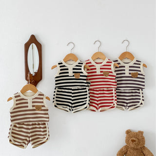 Teddy Bear Striped Shorts Set - RYAN AND REMI