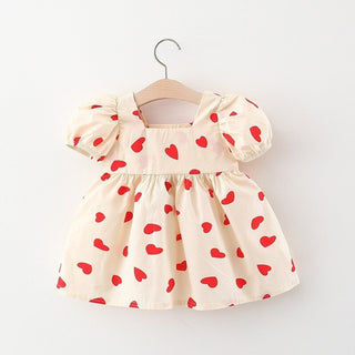 Heart Print Puff Sleeve Dress - RYAN AND REMI