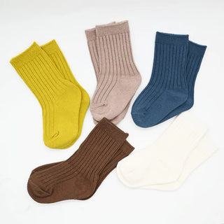 5 Pairs Ribbed Solid Cotton Toddler Knitted Socks - RYAN AND REMI