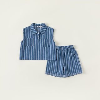 Girls Stripe Sleeveless Shorts Set - RYAN AND REMI