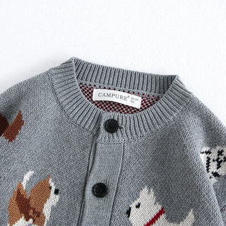 Jacquard Dog Cardigan Knitted Sweater