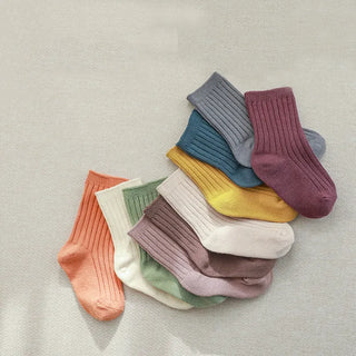 5 Pairs Ribbed Solid Cotton Toddler Knitted Socks - RYAN AND REMI