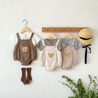 Teddy Bear Waffle Jumpsuit and T-Shirt Set - RYAN AND REMI