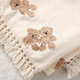 Teddy Bear Muslin Tassel Blanket Swaddle - RYAN AND REMI