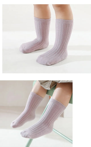 5 Pairs Ribbed Solid Cotton Toddler Knitted Socks - RYAN AND REMI