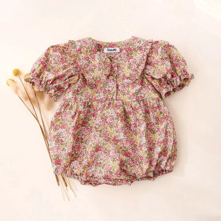 Floral Short Puff Sleeve Romper - RYAN AND REMI