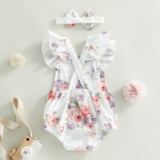 Baby Girl Nana Floral Romper Jumpsuit and Headband - RYAN AND REMI