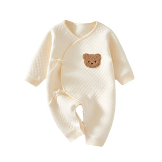 Newborn Cozy Teddy Bear Patch Kimono Jumpsuit - RYAN AND REMI