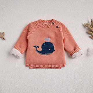 Fur Lining Embroidered Whale Sweater - RYAN AND REMI