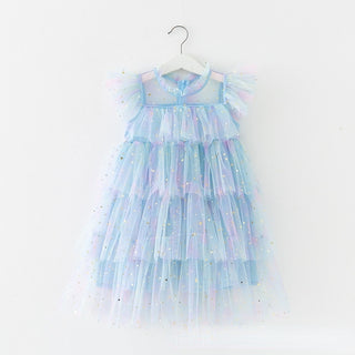 Tulle Fly Sleeve Rainbow Star Sequined Dress - RYAN AND REMI