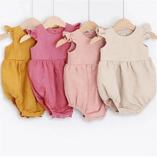 Summer Linen Cotton Baby Romper: Short Sleeves - RYAN AND REMI