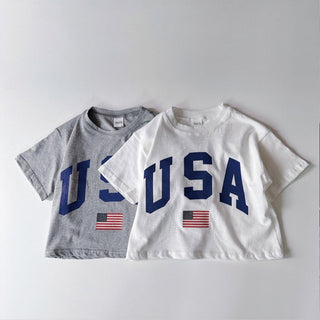 USA Print Short Sleeve T-Shirt Cotton Casual Tops - RYAN AND REMI