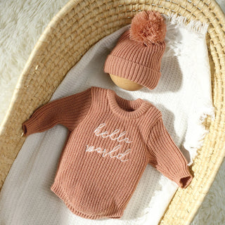 Newborn Hello World Knitted Bodysuit Set