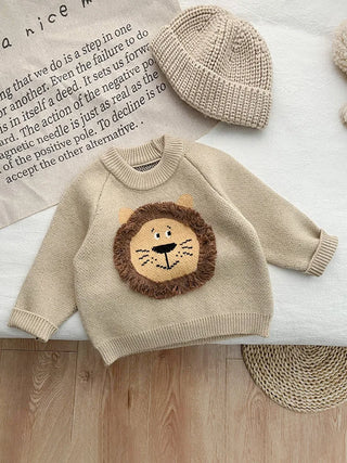 Knitted Round Neck Lion Sweater