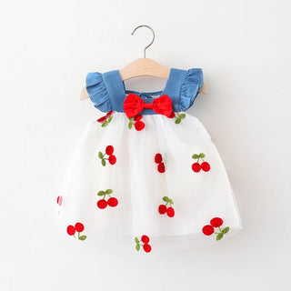 Mesh Denim Strawberry Dress