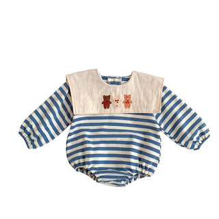 Striped Sailor Collar Bear Romper - RYAN AND REMI