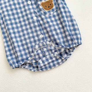 Boys Plaid Bear Patch Bodysuit - RYAN AND REMI