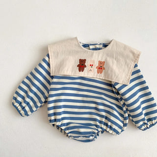 Striped Sailor Collar Bear Romper - RYAN AND REMI